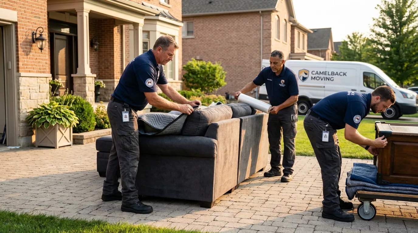 Large estate moving crew wrapping furniture in Hillsborough, NH